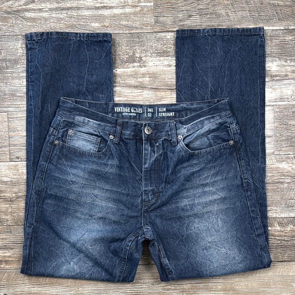 Vintage Genes Lived In Denim Men's Blue Jeans Slim Straight , 36x32